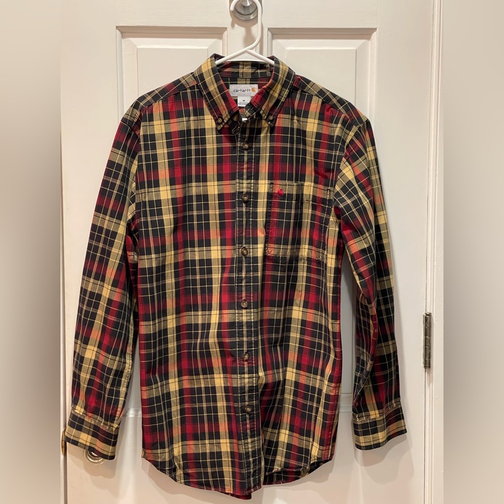 Carhartt Men’s Long Sleeve 100% Cotton Plaid Button Up Shirt Size Medium